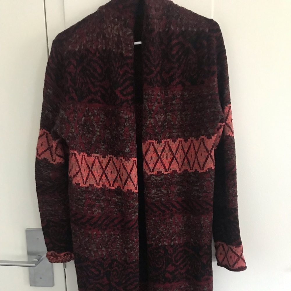 Maroon long line knit cardigan